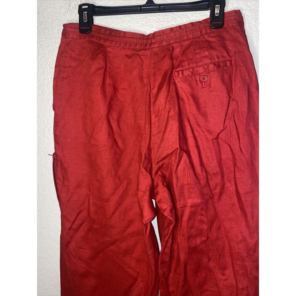 vintage Lauren Ralph linen wide leg Red Capri cargo Pants 10 holiday lagen - Picture 8 of 11